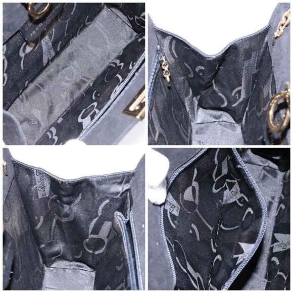 Salvatore Ferragamo Gancini Chain Shoulder Bag Suede Black Gold Auth BA5012 - Picture 14 of 15